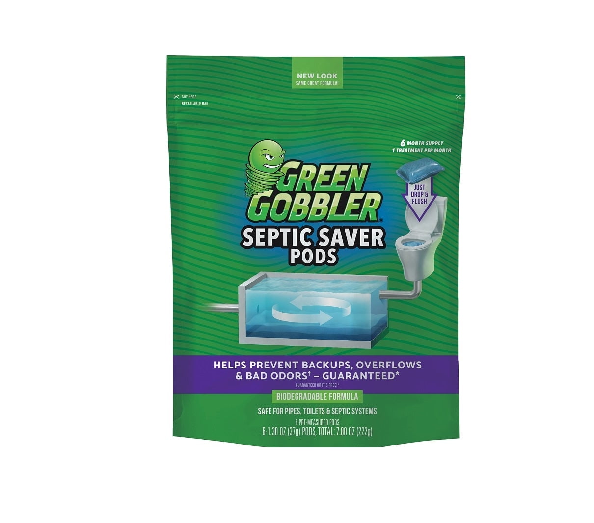 Green Gobbler G0017 Septic Saver Pod, 12.77 Oz, Septic Tank Treatment Cleanser, 3.2 oz