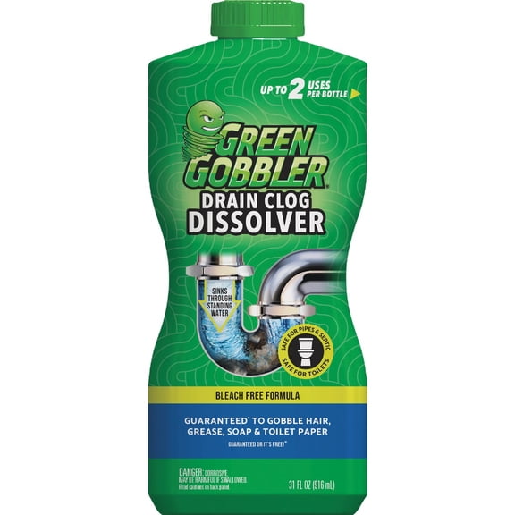 Green Gobbler Drain Clog Dissolver, Drain Opener-Cleaner ,Toilet Clog Remover, 31 oz
