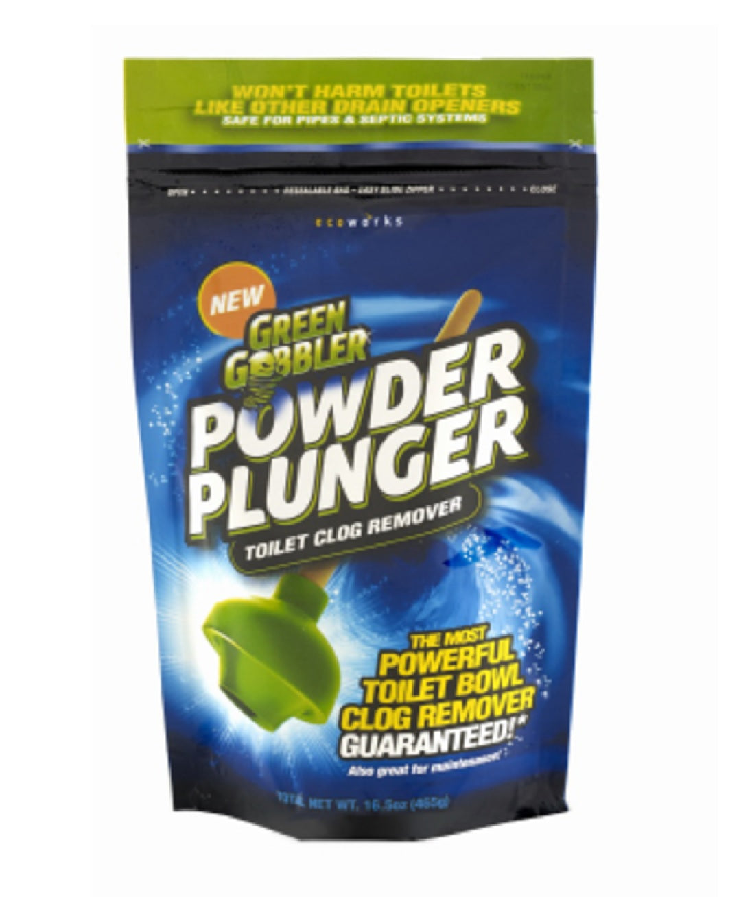 Green Gobbler GGPP Powder Plunger Toilet Clog Remover, 16.5 OZ, Each