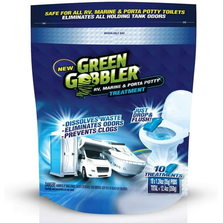 Green Gobbler Holding Tank Deodorizer and Treatment- RV, Marine & Porta Potty Treatment - Prevents Clogs & Waste Build-Up (10 Pod Pouch)