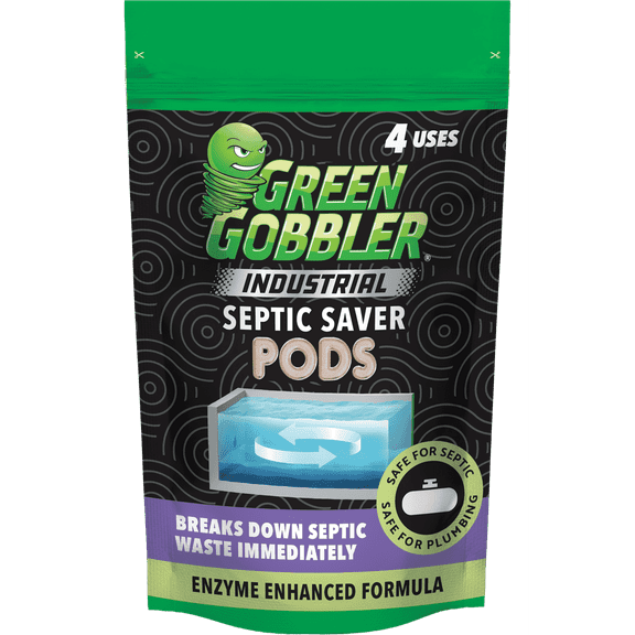 Green Gobbler Industrial Strength Septic Tank Treatment Pods - 4 Treatments, 4 Piece Count - 3 Pack