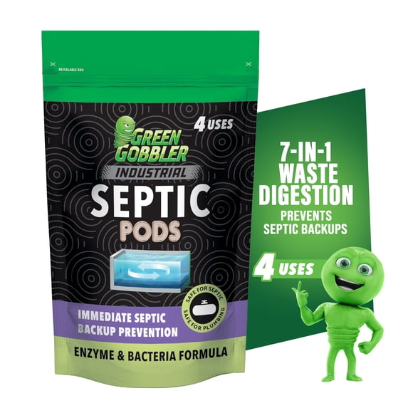 Green Gobbler Industrial Strength Septic Tank Treatment Pods - 4 Treatments, 4 Piece Count