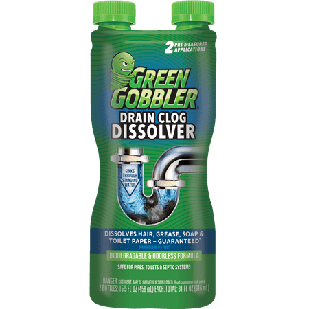 Green Gobbler Liquid Drain Clog Dissolver For Hair, Personal Care Wipes, Soap - Septic-Safe, Biodegradable - 31 oz