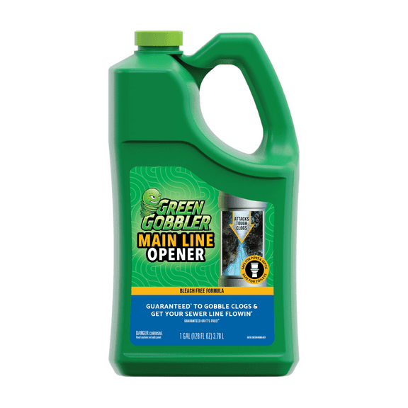 Green Gobbler Main Line Drain Opener and Clog Remover Liquid, Bleach-Free - 1 Gallon