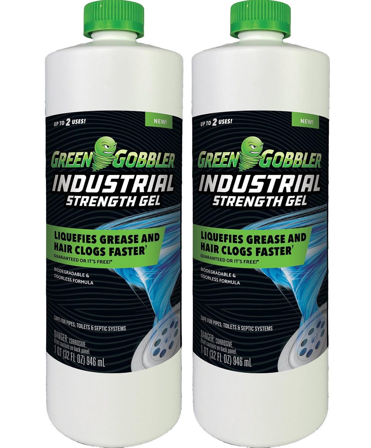 Green Gobbler Pro-Power Industrial Strength Grease and Hair Drain Clog  Remover Gel - Safe for Pipes, Toilets and Septic, 2 PACK