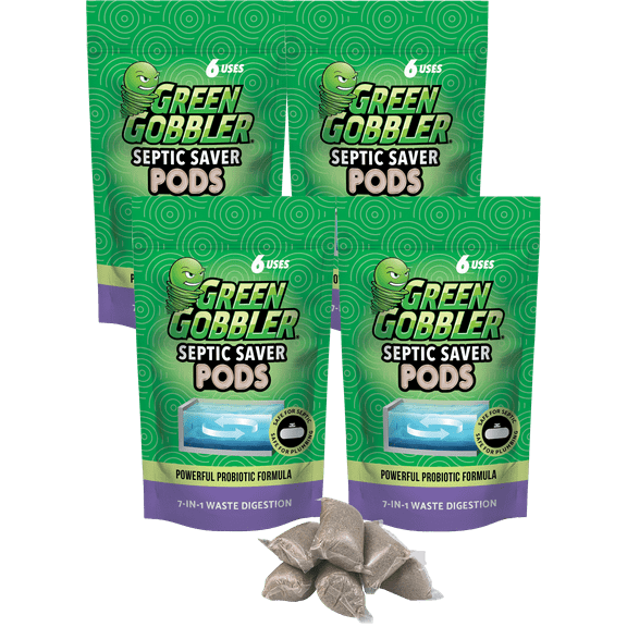 Green Gobbler Septic Saver Bacteria Enzyme Pacs | 2 Year Septic Tank Supply | Septic Tank Treatment Packets, 4 Pack