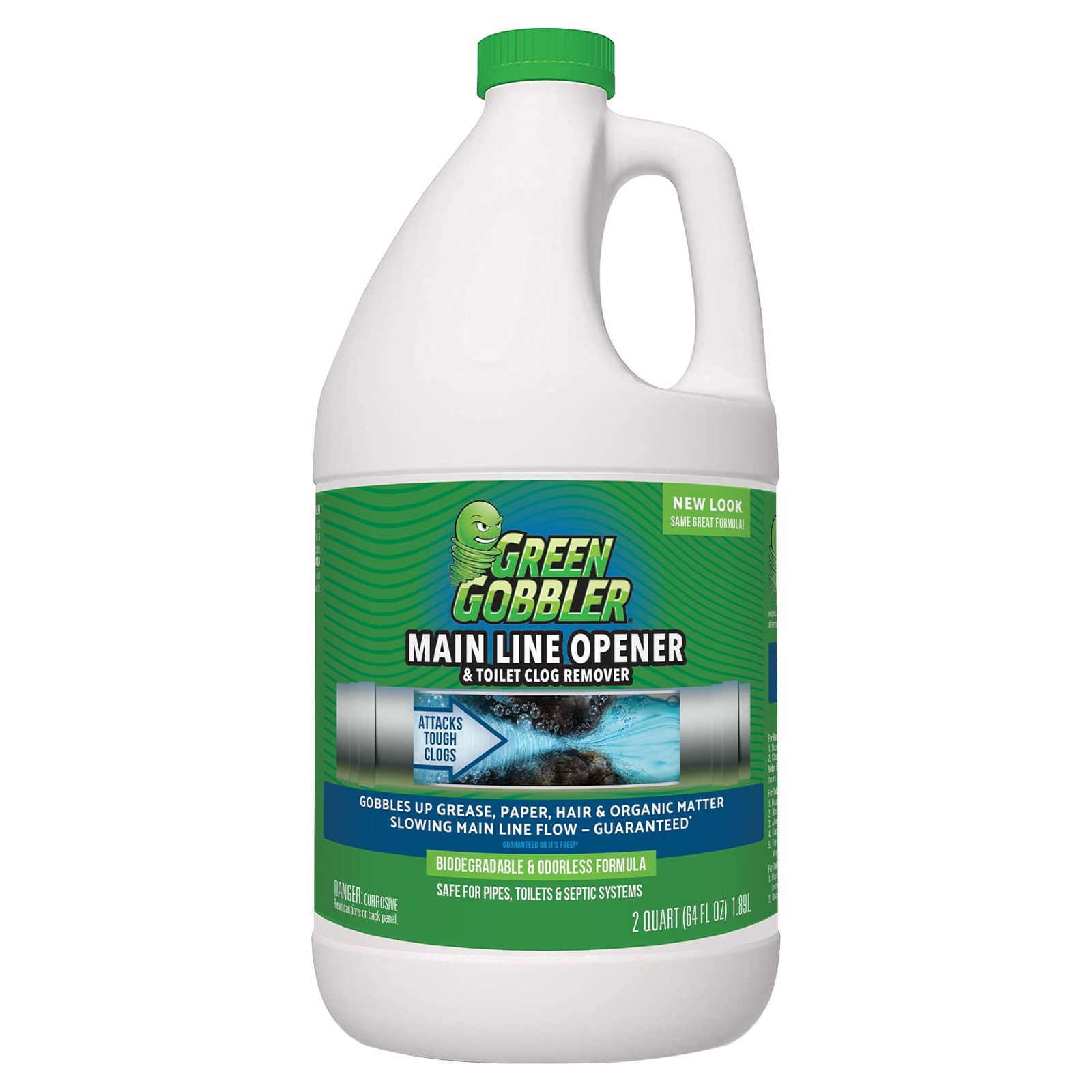 Green Gobbler Ultimate Main Drain Opener | Drain Cleaner Hair Clog Remover | Works On Main Lines, Sinks, Tubs, Toilets, Showers, Kitchen Sinks | 64 fl. oz. - image 1 of 9