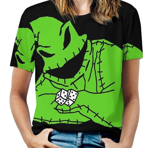 Green Goblin Dice Womens Tops Women's Fashion Casual Short Sleeve Flower Print Round Neck Pullover Top Blouse