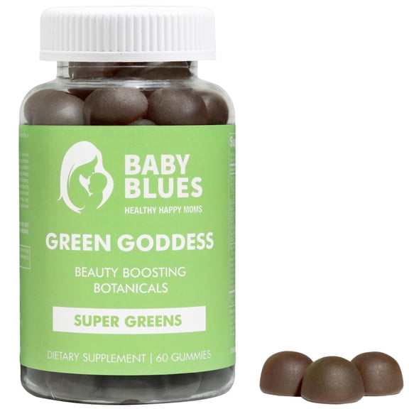 Baby Blues Green Goddess Superfood Gummies for Women - Skin Health, Hydration and Antioxidant Support with Kale, Spirulina and Beet Root, Vegan, Strawberry Watermelon, 60 Count