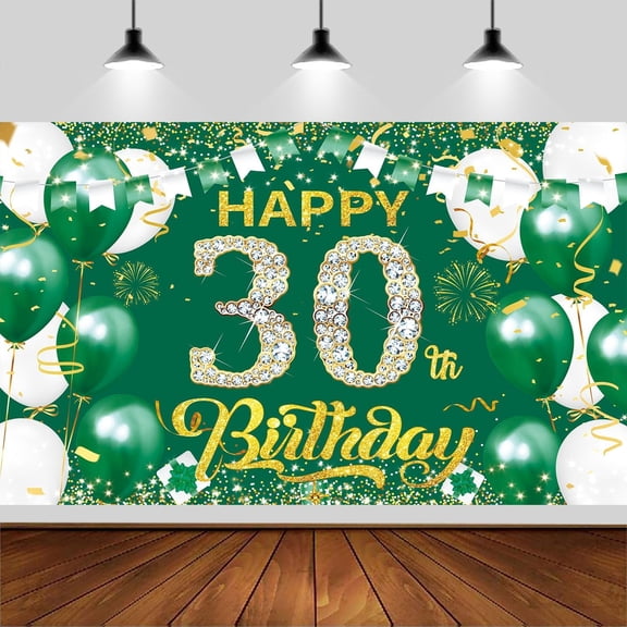 Green Gold 30TH Happy Birthday Backdrop,Green Gold Happy Birthday Photography Background Banner for Birthday Party Backdrop for Men Women Birthday Party Supplies Decoration