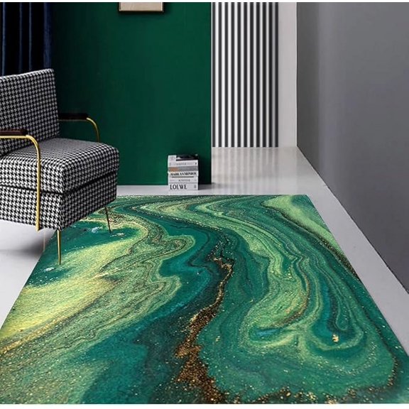 Green Gold Abstract Modern Area Rug Washable Marble Swirl Rug For Living Room Liquid Style Bedroom Carpet Dining Room Rug Thick Retro Accent Home Office Floor Runner Rug 5 x 8ft