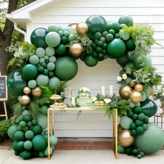 Green Gold Balloons Double Stuffed Dark Emerald Green Gold Balloons Latex Sage Balloon Arch Kit for Birthday Graduation Wedding Baby Shower Jungle Party Decor
