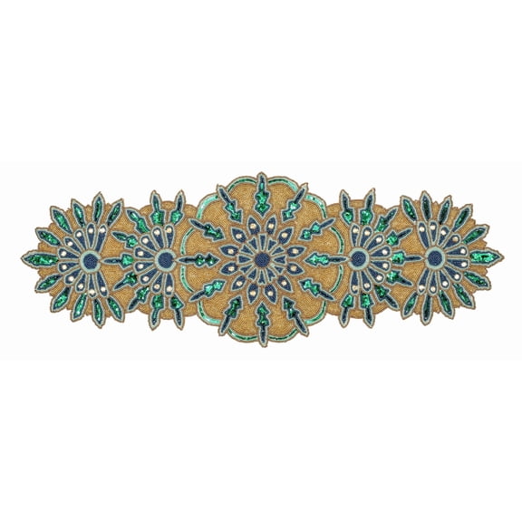 Green Gold Beaded Table Runner 36 Inches Long - Beautiful Fancy Elegant Decorative Handmade Glitz Table Runner for Dining Table Décor,Easter,Farmhouse,Living Room,New Year,Christmas - 13x36 Inch
