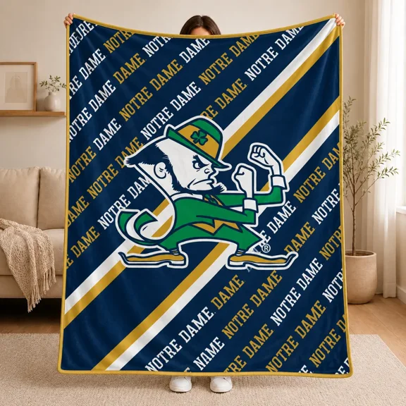 Green Gold College Football Blanket, Fighting Leprechaun Inspired Throw, Irish Game Day Fan Decor, Navy Blue Sports Fleece Blanket, Football Lover Gift