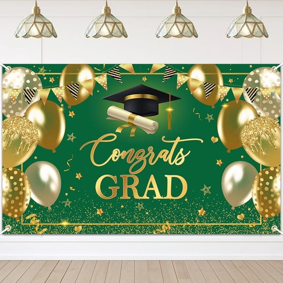 Green Gold Congrats Grad Backdrop Class of 2026 Graduation Background ...