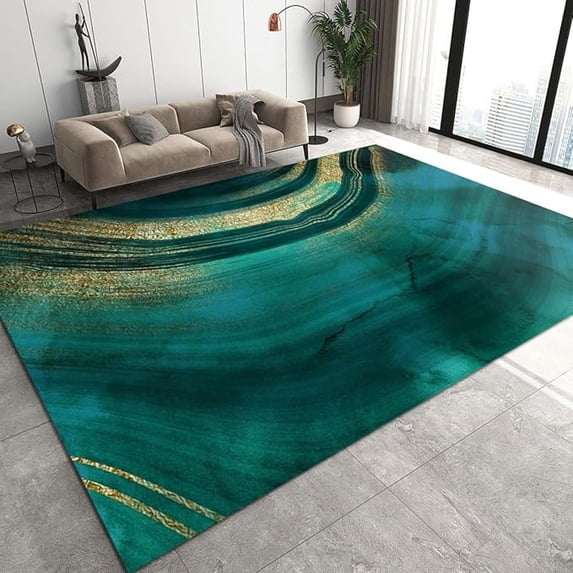 Green Gold Gradient Marble Area Rug, Retro Abstract Light Luxury Bedroom Rug, Soft Carpet Durable Portable Breathable Washable Suitable For Playroom Living Room Home Decor 5x7ft