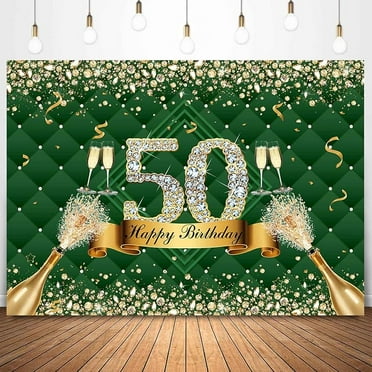 Green Gold Happy 50th Birthday Backdrop Diamond Fifty Birthday Celebration Photography Background Fabulous 50 Years Old Party Decorations Banner Photo Studio Props