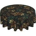 thumbnail image 1 of Green Gold Leaf Christmas Tablecloth Round 60 In Vintage Plant Leaves Botanical Decorative Table Cloth Washable Wrinkle Stain-Resistant Polyester Farmhouse Holiday Black Table Cover For Party Dinner, 1 of 6