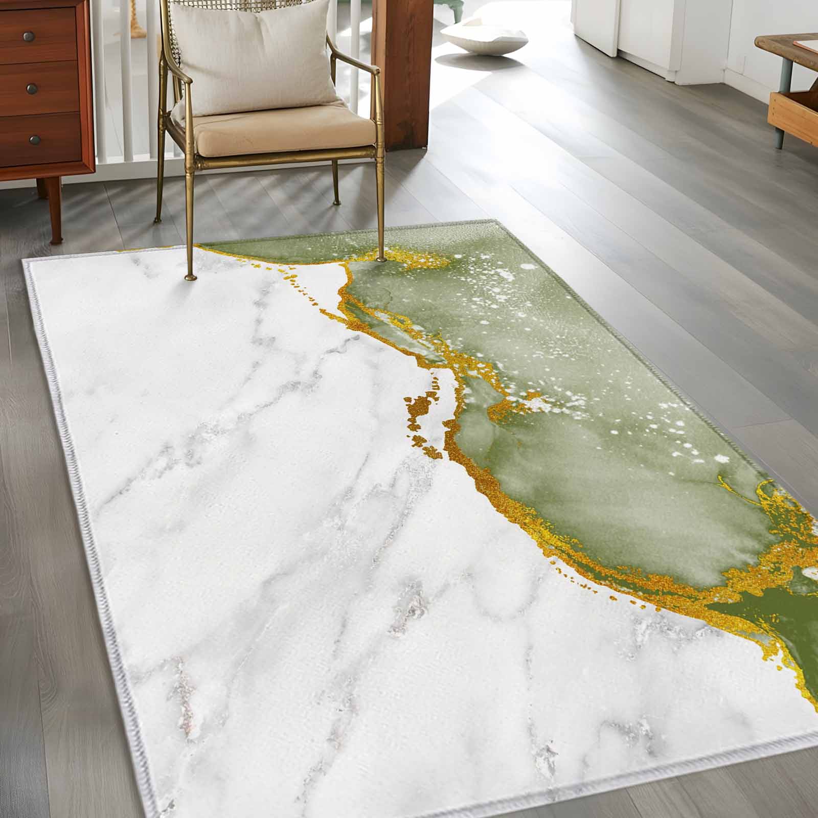 Green Gold Marble 3x5 Rug for Bedroom Foot of Bed Small Living Room ...