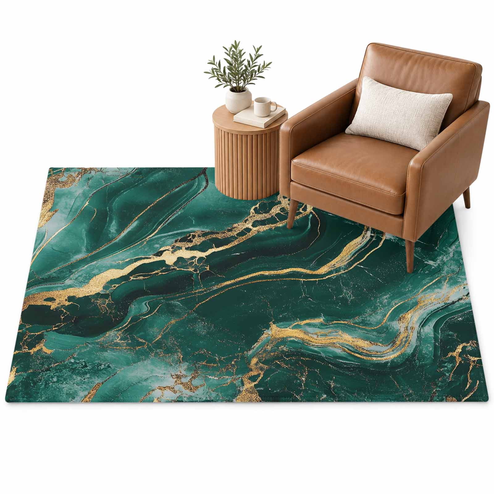Green Gold Marble Area Rug 3'x5', Bronzing Modern Abstract Art Soft Mat ...
