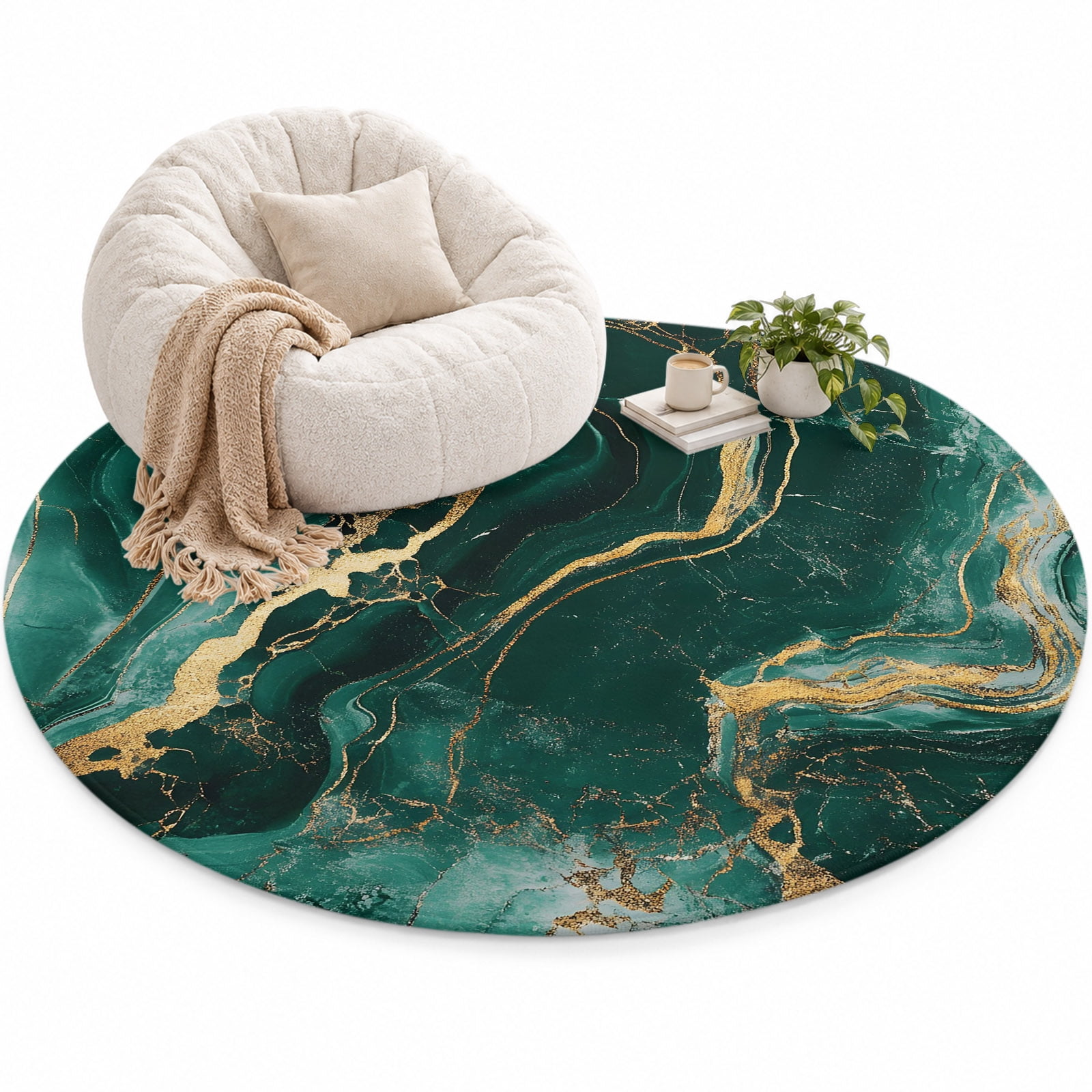 Green Gold Marble Area Rug 6', Bronzing Modern Abstract Art Soft Mat ...