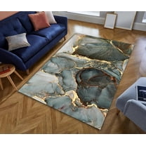Green and Gold Marble Area Rugs - Luxury Abstract Marble Ultra Thin Washble Rug, Stain Resistant Anti Slip Backing Rugs for Living Room,Bedroom, Home Decor Area Rug 2x3ft
