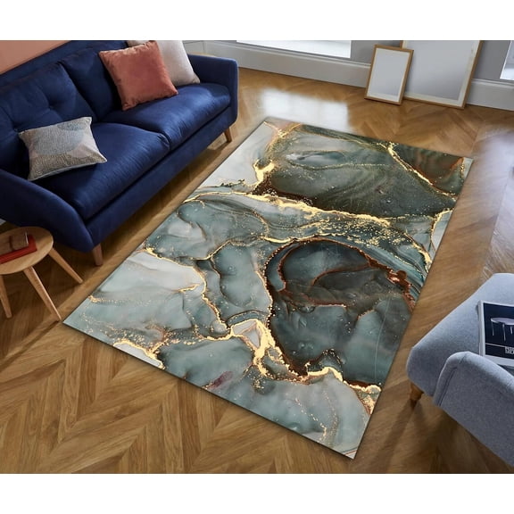 Green and Gold Marble Area Rugs - Luxury Abstract Marble Ultra Thin Washble Rug, Stain Resistant Anti Slip Backing Rugs for Living Room,Bedroom, Home Decor Area Rug 2x3ft