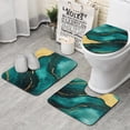 thumbnail image 1 of Green and Gold Marble Glitter Waves Pattern Bathroom Rugs Sets 3 Piece,Toilet Cover Set,Absorbent Non Slip Bathroom Mats Sets with U-Shaped Contour Rug Toilet Rug Set, 1 of 5