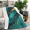 thumbnail image 1 of Green and Gold Marble Glitter Waves Pattern Blanket,Comfortable Soft Flannel Throw Blanket,All Season,Warm Lightweight Blankets for Sofa Bed Couch Living Room Chair,50"x60", 1 of 4