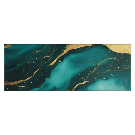 Green and Gold Marble Glitter Waves Pattern Kitchen Rug Mat,Kitchen Runner Rugs Non Skid Washable,Decorative Kitchen Floor Mats for Kitchen,Sink,Laundry,17"X47"