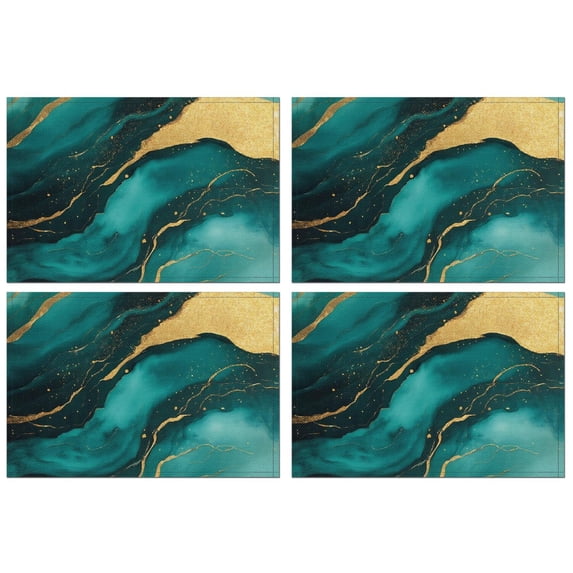 Green and Gold Marble Glitter Waves Pattern Summer Placemats Table Placemats Set Of 4-Linen Kitchen Washable Placemats Table Mats 11.8"x17.7" Non-Slip Heat Resistant