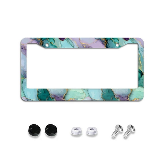 Green Gold Marble License Plate Frames Universal Aluminum Tag Holder Cover with 2 Holes Screws for Front Rear Car Plate Decor 12x6 Inch for Women Men