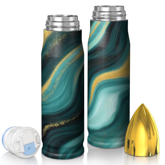 Green and Gold Marble Pattern Bullet Tumbler, Vacuum Insulated Reusable Thermal Bottle 360° Seamless Print Gifts Ideas for Home Office Outdoor Sports Car