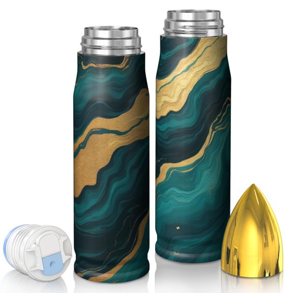 Green and Gold Marble Pattern Bullet Tumbler, Vacuum Insulated Unique Insulated Beverage Holder Double Wall Vacuum Insulation Gifts Ideas for Birthday Holiday Party
