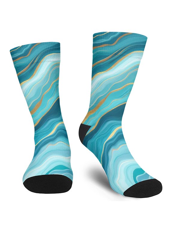 Green and Gold Marble Pattern Men's Mid-calf Crew Socks, Running Sports Socks with Reinforced Heel & Toe, Soft Stretchy Gifts Ideas for Holiday Birthday Gifts