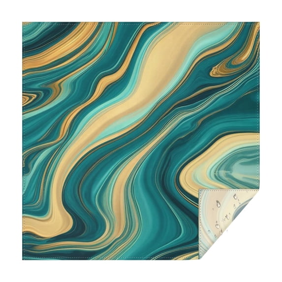 Simpl Pattern Food Green and Gold Marble Pattern Square Tablecloth, Polyester Kitchen ...