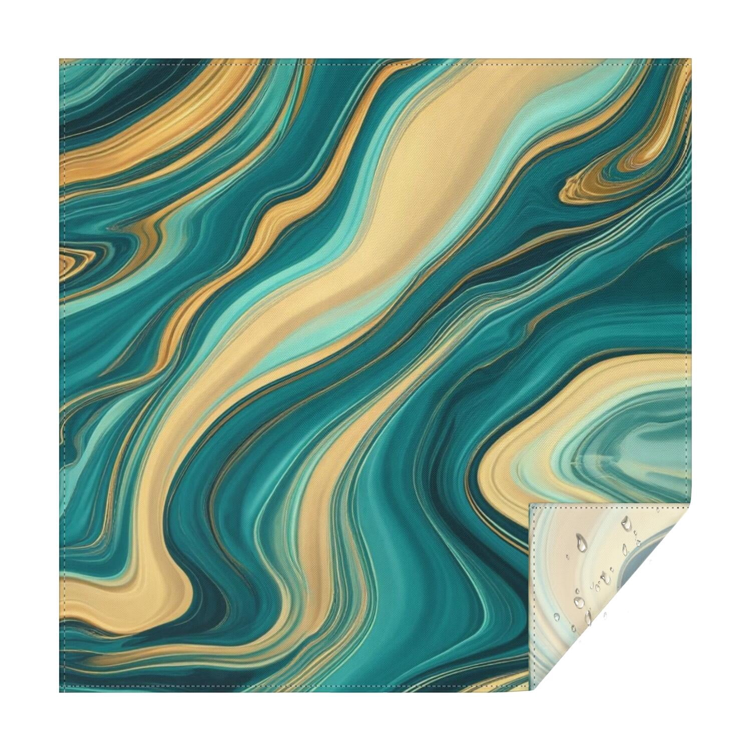 Green and Gold Marble Pattern Square Tablecloth, Polyester Table Cover ...