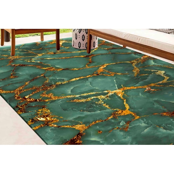 Green And Gold Marble Rug, Gold Marble Rugs, Classic Rug, Marble Rugs, Green Rug, Customs Rug, Office Decor Rugs, Easy To Clean Rug, 5.2'x7.5' - 160x230 cm