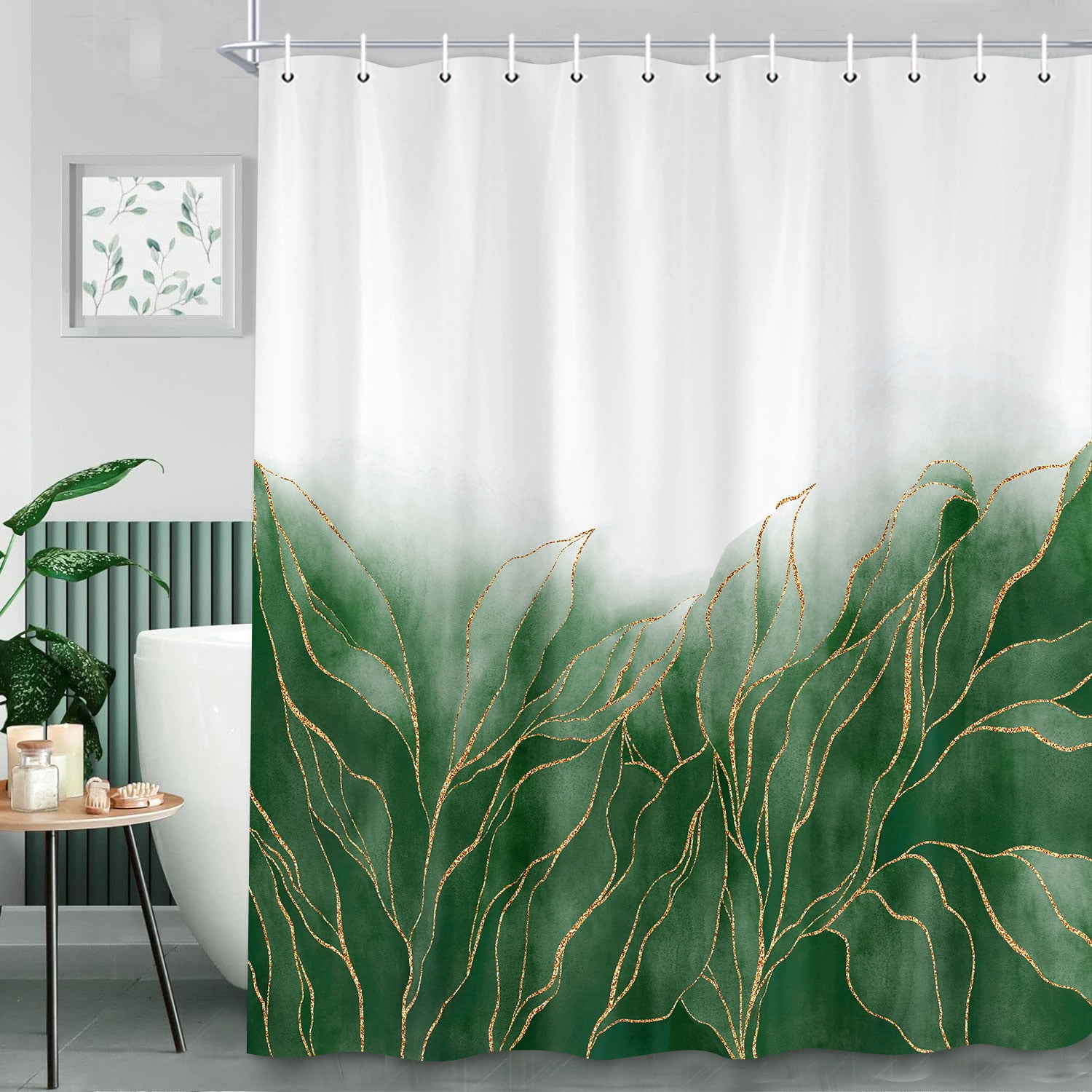 Green and Gold Marble Shower Curtain,Olive Green Gold Emerald Ombre ...