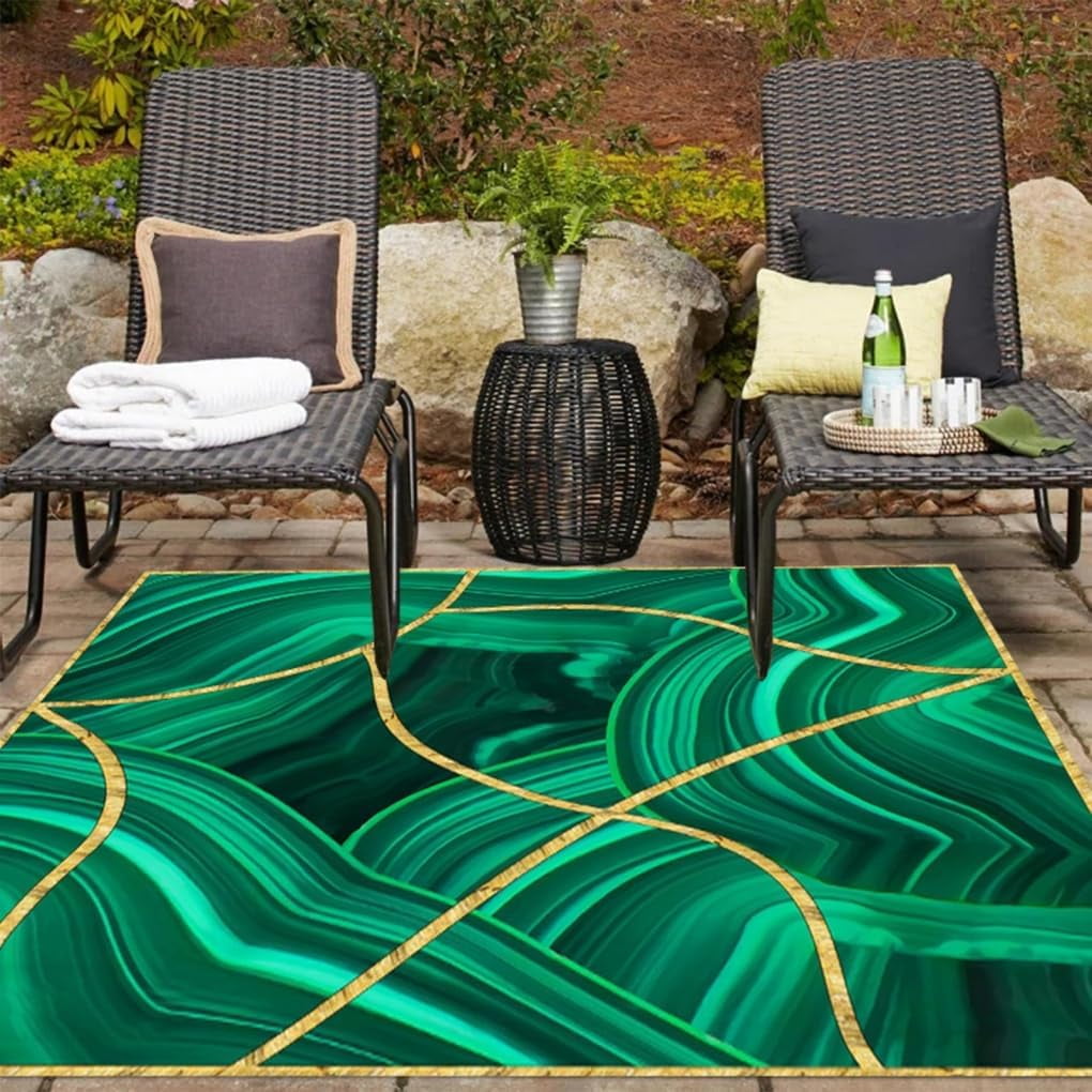 Green Gold Marble Swirl Texture Modern Abstract Rug For Patio Balcony ...