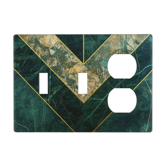 Green Gold Marble Switch Cover Decorative Wall Plate 3-Gang 2-Toggle 1-Duplex Standard Size