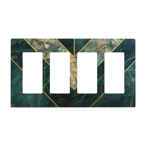 Green Gold Marble Switch Cover Decorative Wall Plate / 4-Gang 4-Decor / Standard Size 4.5x8 in