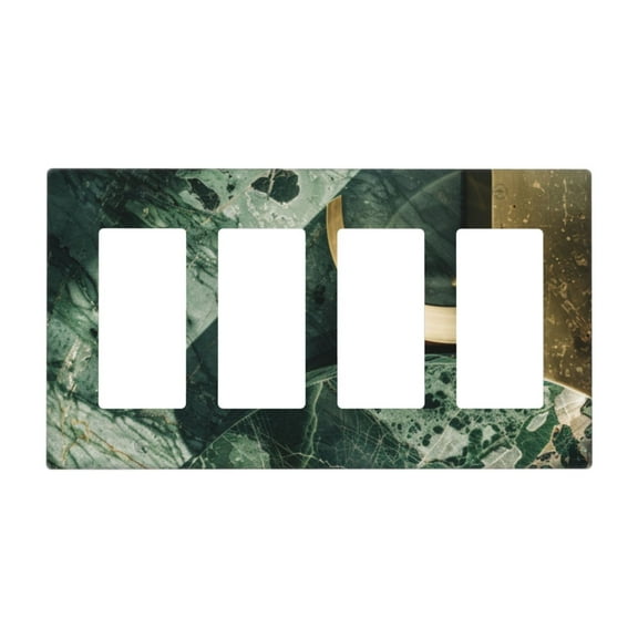 Green Gold Marble Switch Cover Decorative Wall Plate / 4-Gang 4-Decor / Standard Size 4.5x8 in