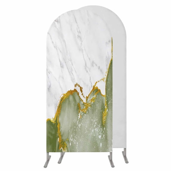 Green Gold Marble Wedding Arch Cover,Stretchy Spandex Arch Backdrop Stand Covers 6 FT,Modern Abstract Marble Crack Texture Round Top Arched Backdrop Cover for Birthday Party Ceremony Baby Shower