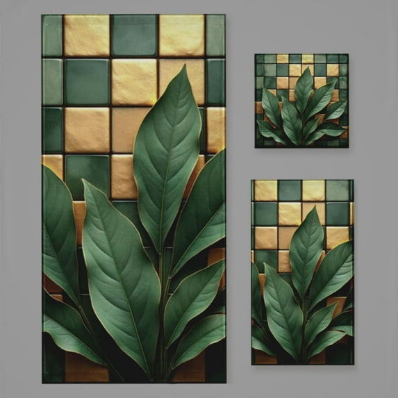 Green Gold Modern Art Bath Towel Sets For Bathroom Hand Towels Fingertip Towels 3 Piece Soft Absorbent For Bathroom Kitchen Hotel Beach