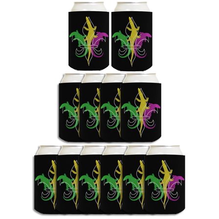Green Gold Party Decor Fleur-de-lis Alligators 12-Pack Can Coolers Coolies