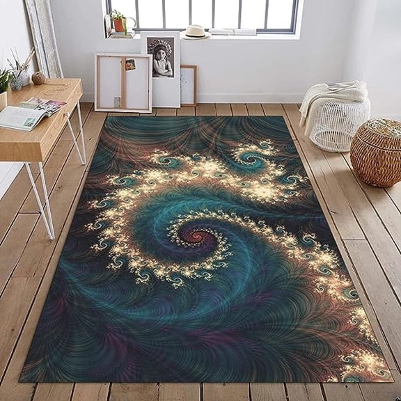 Green And Gold Peacock Feather Area Rugs, Vintage Classical Watercolor Art Indoor Non-Slip Rug, Washable Decorative Carpet For Living Room Bedroom Study Dining Room 3' x 4'