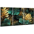thumbnail image 1 of Green and Gold Wall Decor Tropical Leaves Wall Art for Living Room Emerald Green Bathroom Wall Decor Gold Leaf Canvas Pictures Modern Boho Botanical Paintings for Bedroom Home Decorations 12x16\ 3Pcs, 1 of 6