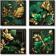 thumbnail image 1 of Green and Gold Wall Decor Tropical Plant Gold Leaves Pictures Canvas Prints Emerald Green Mid Century Modern Botanical floral Aesthetic Artwork for Living Room Bedroom Home Decorations 12"×12"×4, 1 of 6