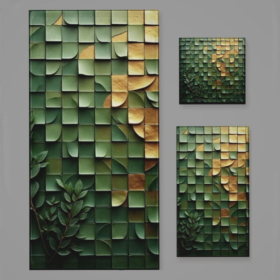 Green Golden Leaves Modern Art Bath Towel Sets For Bathroom Hand Towels Fingertip Towels 3 Piece Soft Absorbent For Bathroom Kitchen Hotel Beach